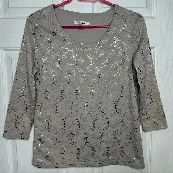 Tanjay Sequined Shirt 3/4 Length Sleeves Grey Size Small - Picture 1 of 15
